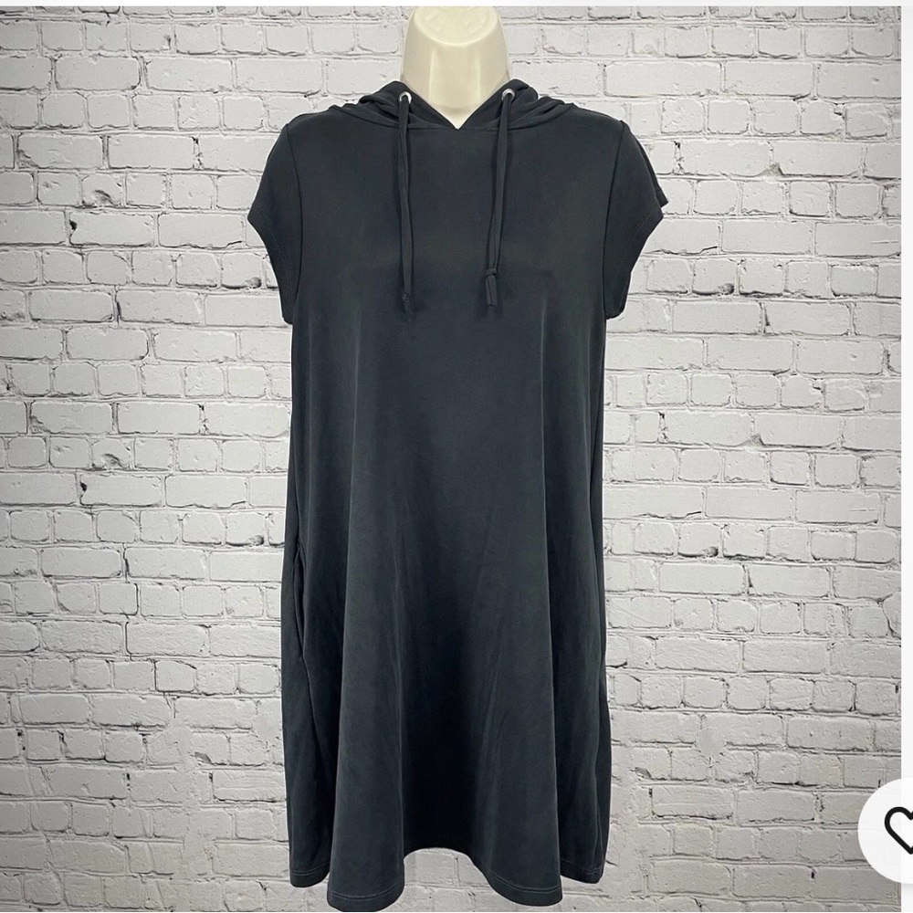 Elan Soft Black Dress Hooded Cap Sleeve Pull Over Pockets USA Made - Picture 12 of 12